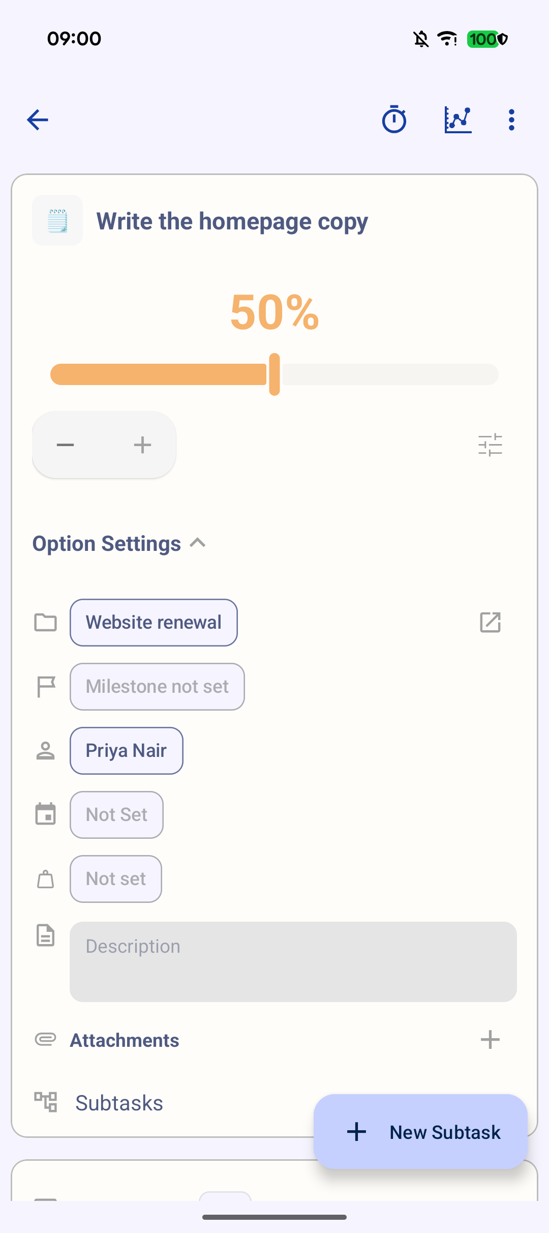 Assignee field on a task