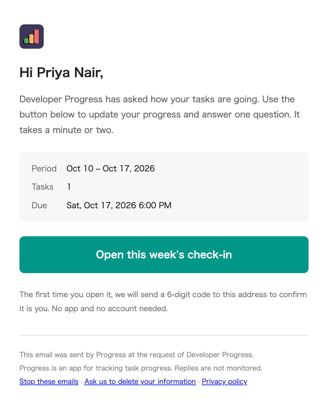 Check-in request email