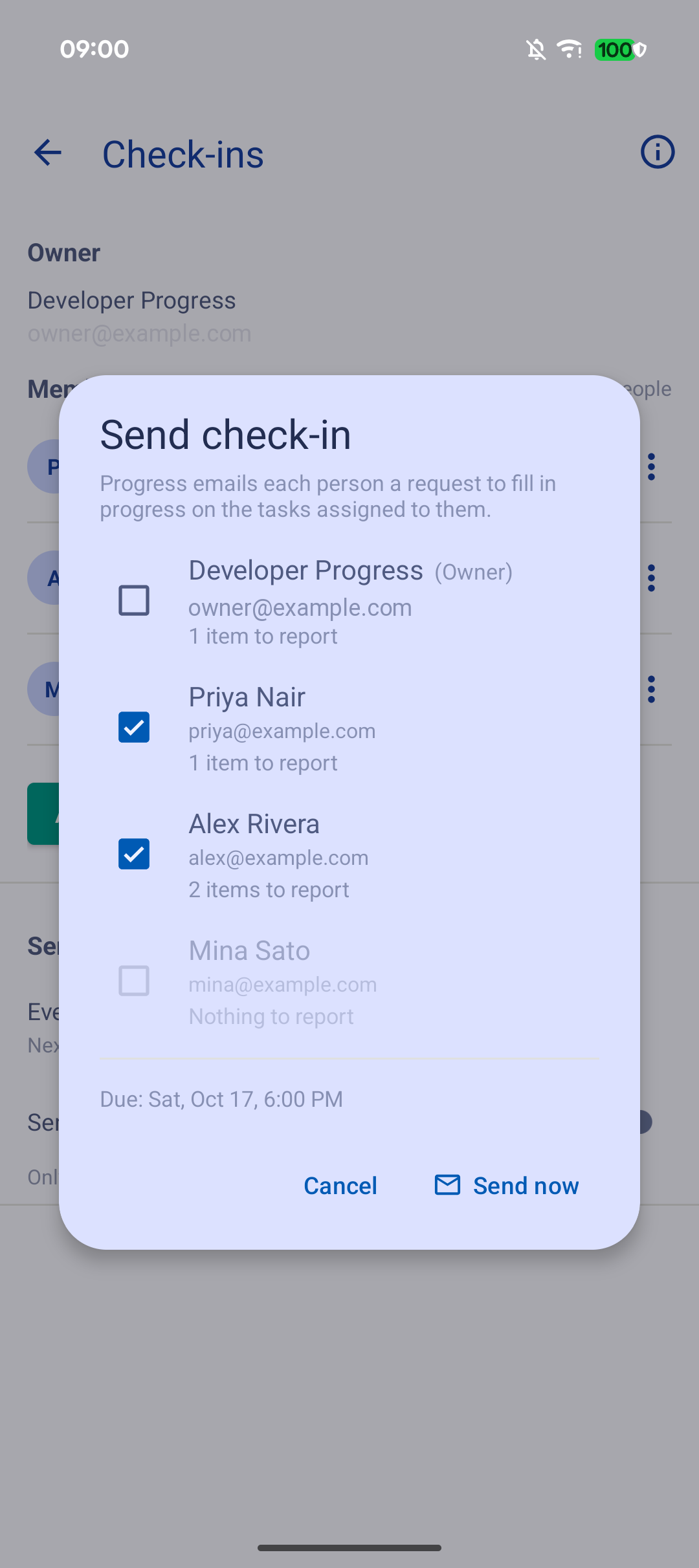 Send check-in confirmation