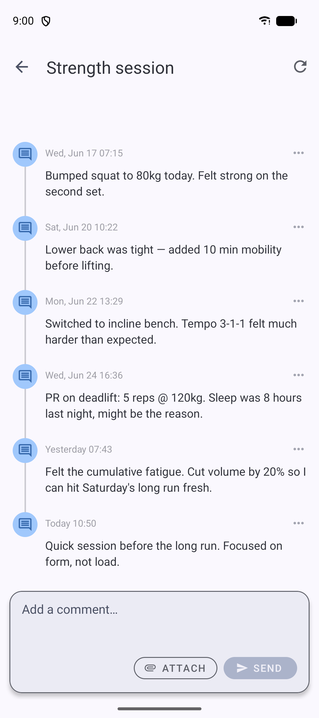 Comments timeline on a task