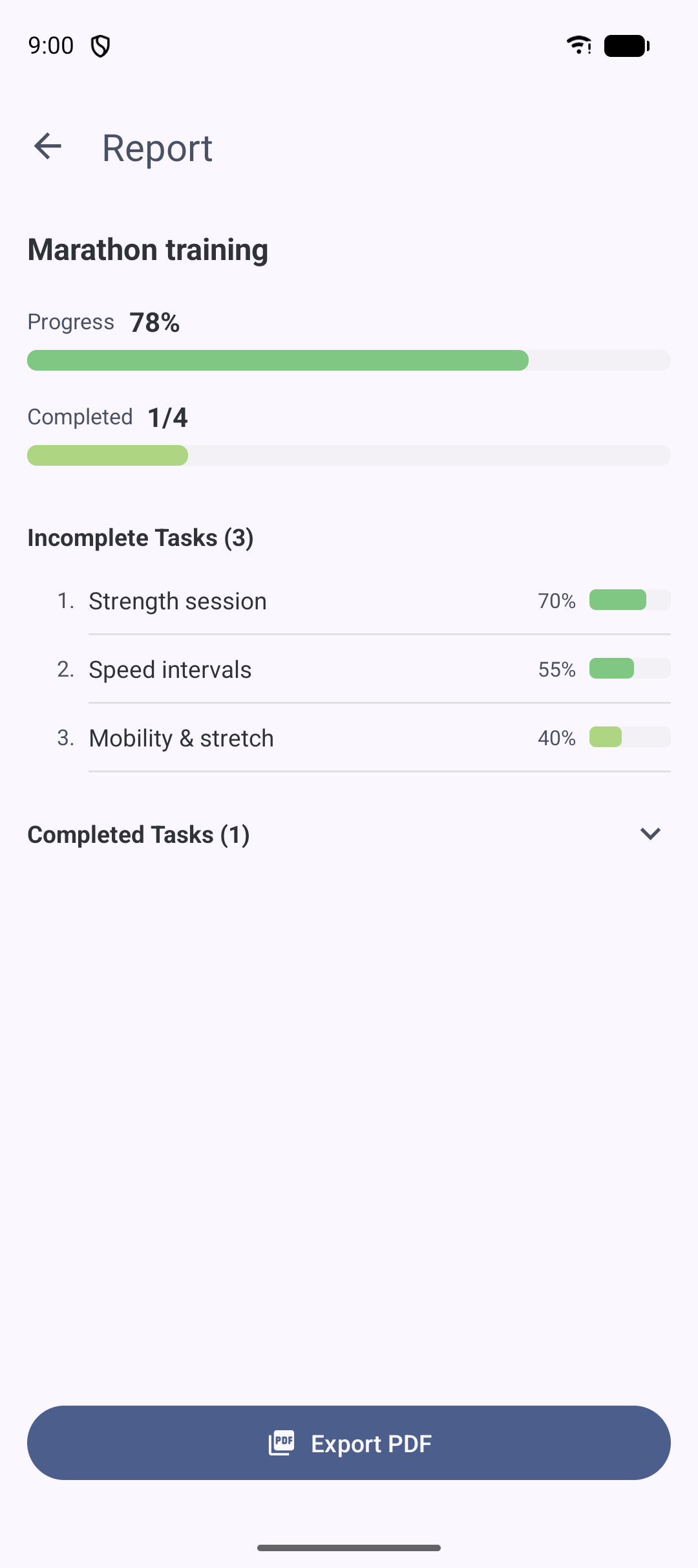 A project report summary ready to export as a PDF